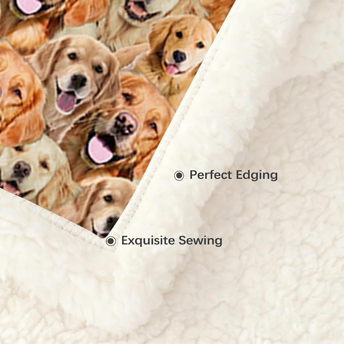BlessLiving Fuzzy Dogs Blanket for Kids Adults Cute Puppy Fleece Blanket Reversible Animal Pattern Sherpa Throw (Golden Retriever,Twin, 60 x 80 Inches)