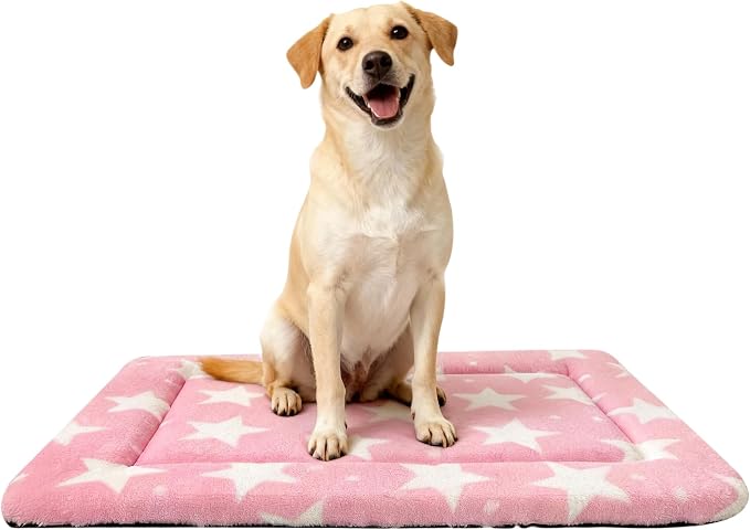 Washable Dog Bed Plush Orthopedic Outdoor Crate Mat with Non-Slip Bottom,Luxe Soft Kennel Pad for Pets, Cozy Cage Cushion & Pet Sleeping Mattress Large Sized,Medium,Small Dogs,36 x 24 inch,Pink