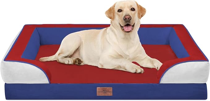 Comfort Expression Orthopedic Dog Bed for Extra Large Dogs with Bolster | Waterproof Dog Couch Bed with Washable Cover & Non-Slip Bottom, Supportive Egg Crate Foam XL Pet Bed, 42x30 Inch