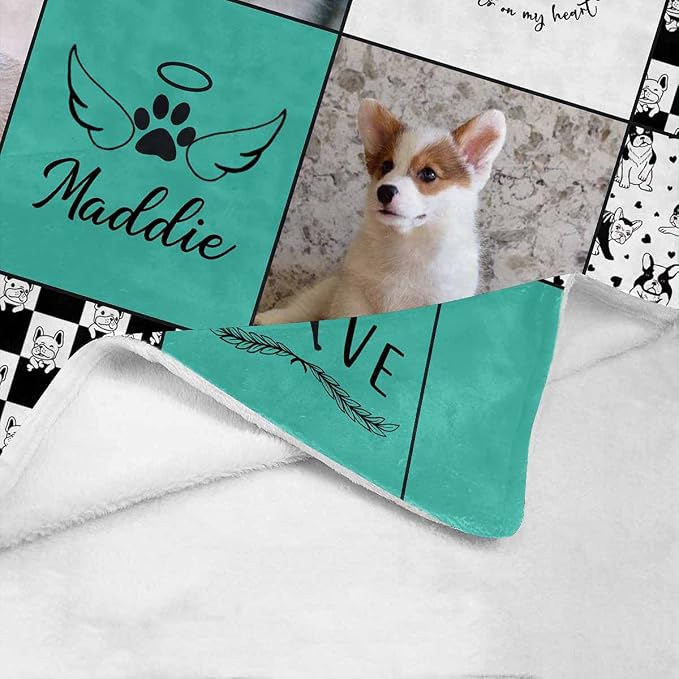 InterestPrint Dog Memory Blankets Personalized with Pictures and Name, Custom Blanket for Dogs, Personalized Fleece Blankets Gift for Family Friends 5 Photos Collage