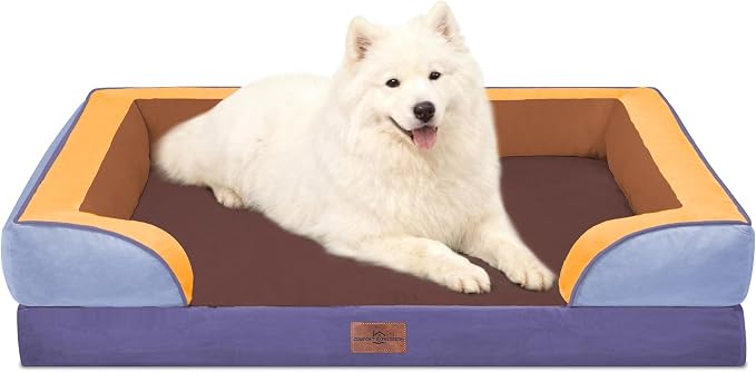 Comfort Expression Orthopedic Dog Beds for Large Sized Dog with Bolster | Waterproof Dog Couch Bed with Washable Cover & Non-Slip Bottom, Supportive Egg Crate Foam Large Pet Bed, 36x27 Inch
