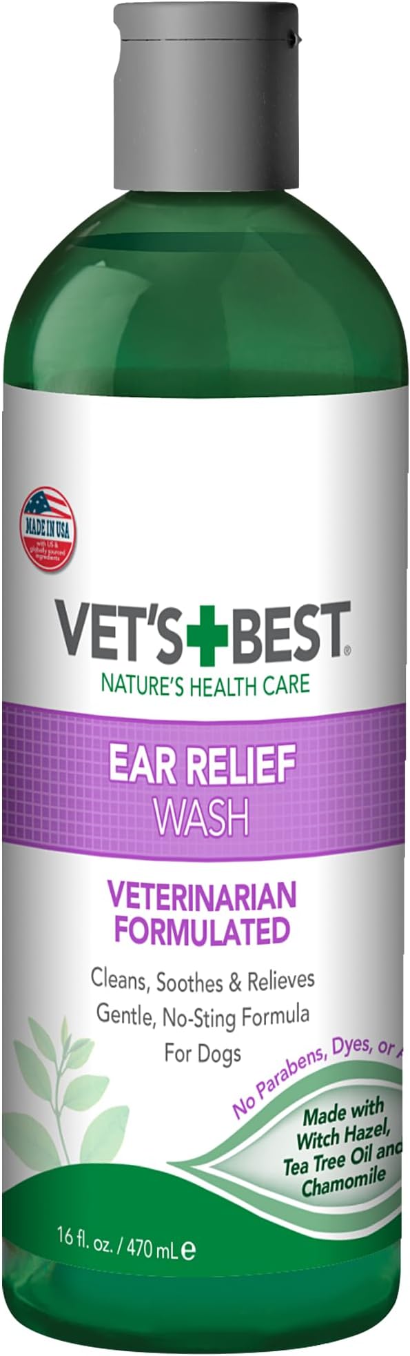 Vet's Best Dog Ear Relief Wash, No-Alcohol, Wax Control, No-Sting, 16 oz | Alcohol-Free Ear Cleanser, Helps Remove Wax & Debris, Controls Odors & Itching, Gentle Daily Ear Care for Dogs