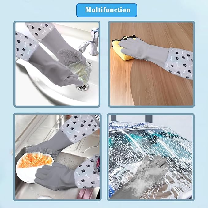 Pet Grooming Gloves Pet Hair Remover Cat, Dog Washing Gloves Silicone Heat Resistant Cleaning Gloves with High-Density Teeth Grooming Gloves for Dogs, Cats, Horses (2 Pairs - Blue & Gray)