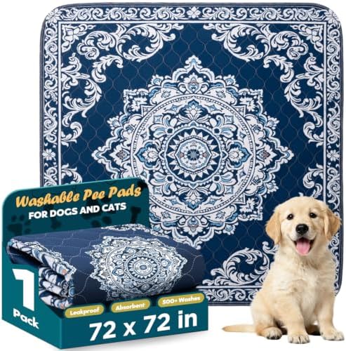 Washable Pee Pads for Dogs 72" x 72" - 1 Pack, Navy Blue, Stylish Reusable Puppy Training Pads - 100% Waterproof & Leak-Proof & Non-Slip, Potty Pads for Whelping, Crate, Floor