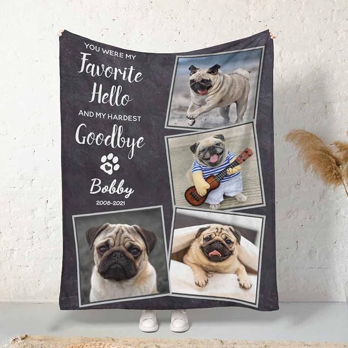 Custom Dog Pet Memory Blankets with Beloved Photo You Were My Favorite Hello And My Hardest Goodbye Personalized Loss of Loved one Memorial Blanket Gift for Dogs Cats Pets Lovers 50X60 Inch