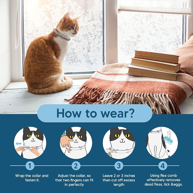 Flea Collar for Cats, Cat Flea Collar, Kitten Flea Collar, Flea and Tick Collars for Cats, Adjustable Cat Tick Collar with 8 Months Protection-2 Packs