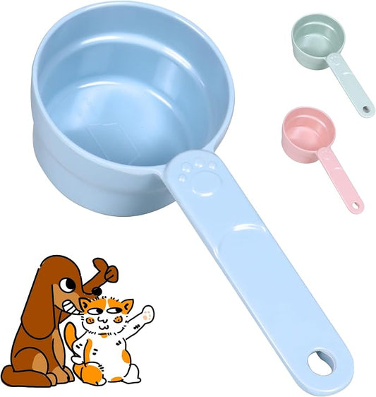 1/2 Cup Dog Food Scoop, Extra Long Handle Sturdy Melamine Pet Food Measuring Scoop with Clear Marking Lines, BPA-Free, Shatterproof, Dishwasher Safe (1, Blue, 1/2 Cup)