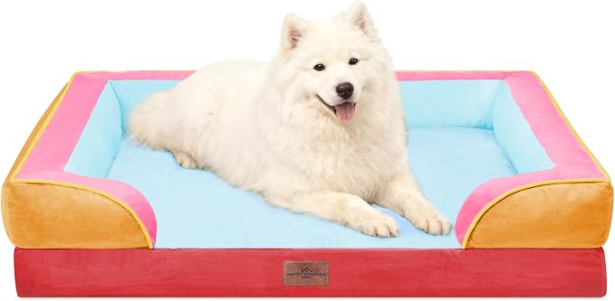 Comfort Expression Orthopedic Dog Beds for Large Sized Dog with Bolster | Waterproof Dog Couch Bed with Washable Cover & Non-Slip Bottom, Supportive Egg Crate Foam Large Pet Bed, 36x27 Inch