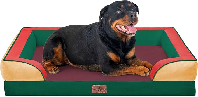 Comfort Expression Orthopedic Dog Bed for Extra Large Dogs with Bolster | Waterproof Dog Couch Bed with Washable Cover & Non-Slip Bottom, Supportive Egg Crate Foam XL Pet Bed, 45x35 Inch