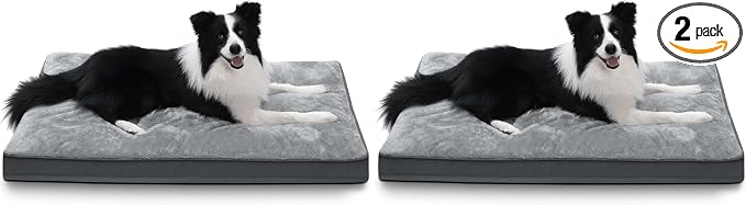 Dog Crate Bed Waterproof Deluxe Plush Dog Beds with Removable Washable Cover Anti-Slip Bottom Pet Sleeping Mattress for Large, Medium, Jumbo, Small Dogs, 35 x 22 inch, Gray (Pack of 2)