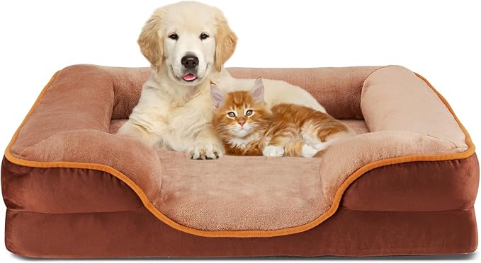 DUMOS Orthopedic Dog Beds for Large Sized Dogs, 35x25 Inch Machine Washable Cover Pet Bed, Anti-Slip Waterproof Memory Foam Couch Bed for Indoor Dogs and Cats, Brown