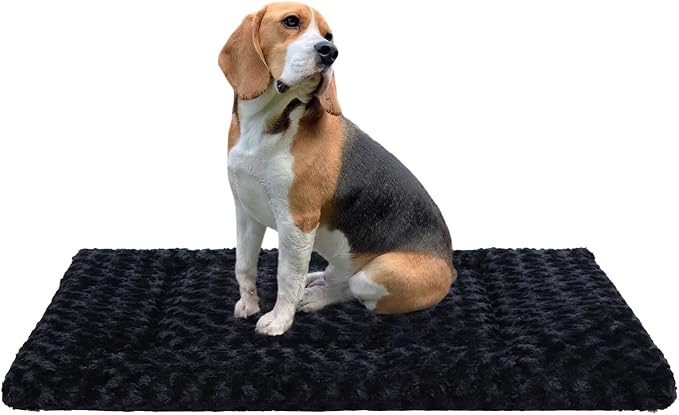 Exsnugy Washable Dog Bed Mat Medium Size Fluffy Pet Crate Pad 36x23 | Non-Slip Bottom Kennel Beds Ultra Soft Comfy Sleeping Mattress for Large Medium Small Dogs Black