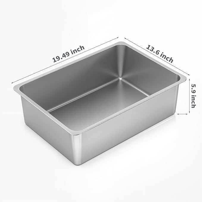 Kirecoo Stainless Steel Cat Litter Box, Large Metal High Sided Cat Pan Box, Indoor Litter Tray, Non Stick, No Smell, Easy to Clean, Pet Toilet Supplies for Cats