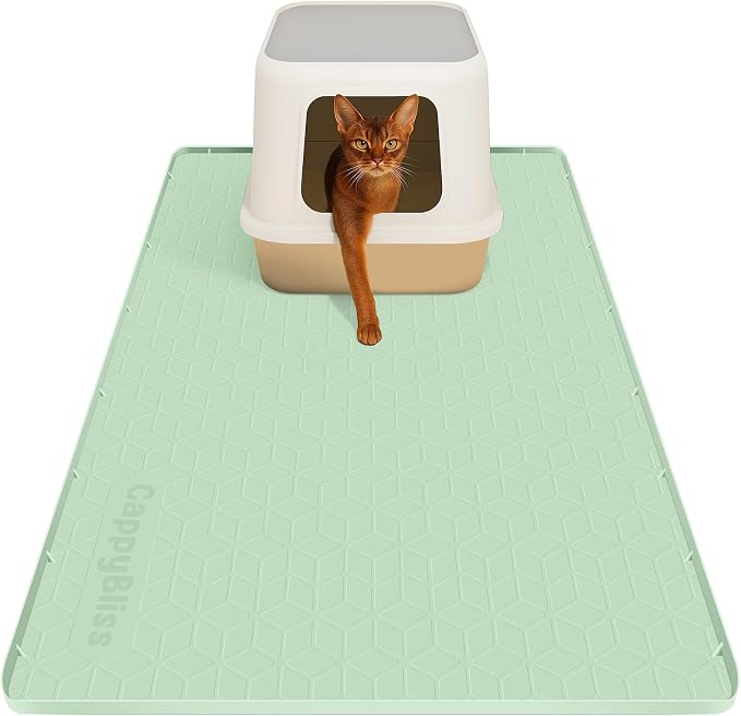 Cat Litter Mat, 34"x22" Waterproof Silicone, Litter Trapping | Large Size, Non-Slip Floor Pad, Easy to Clean, Indoor Cats, for Litter Box, Traps Litter & Dirt, Green