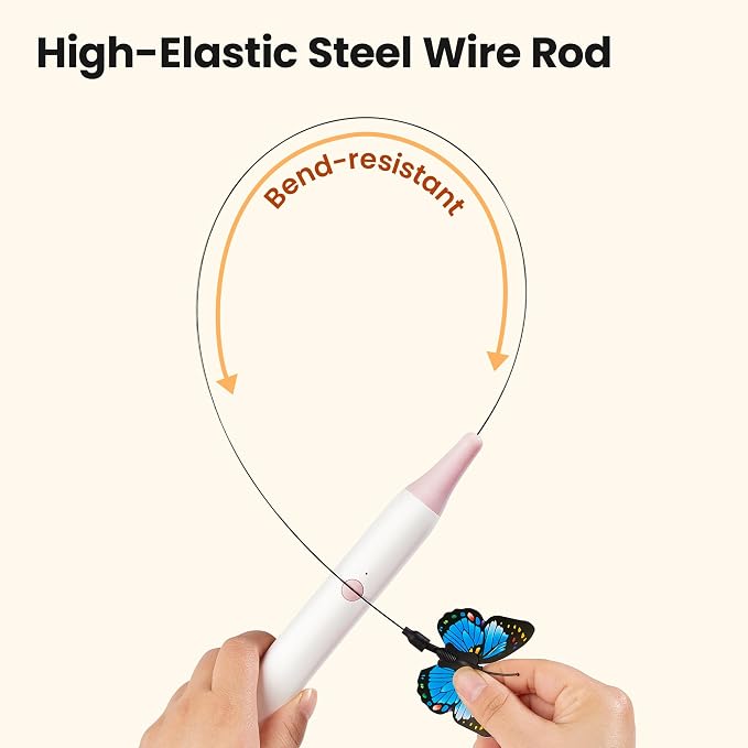 Potaroma Interactive Spinning Butterfly Cat Toy Wand – Rechargebale Electric Touch Activated Cat Teaser with Suction Cup Self-Play & Handheld Mode for Indoor Kittens, Durable Automatic Play Toy
