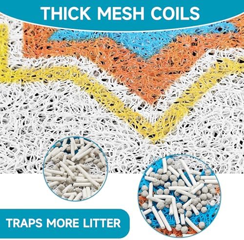 Cat Litter Mat, 35" x 23" Litter Box mat, Traps 100% Litter, Non-Slip Kitty Litter Trapping mats, Large Cute Litter mat, Easy Clean for Scatter Control, Bohe cat Food mat, Urine Waterproof