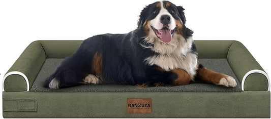 NANUYA Orthopedic Dog Bed for Jumbo Dogs, 53 x 42 Inch, Dark Green | Egg crate foam for joint support, 3-sided bolster pet sofa, waterproof lining, washable cover, and non-skid base