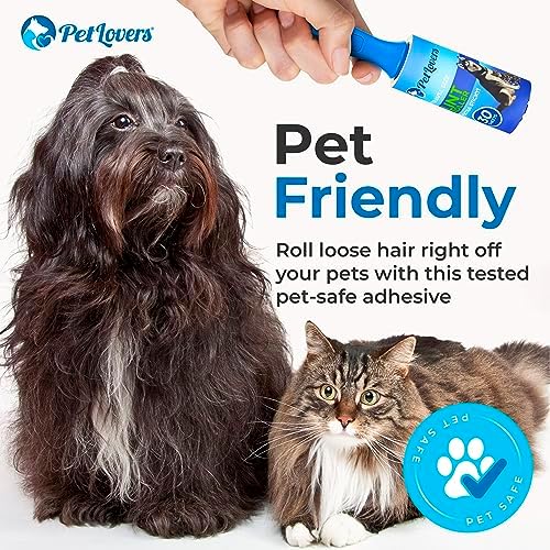 PetLovers Extra Sticky Lint Roller Mega Value Set for Pet Hair Removal and Clothes, Dog and Cat Lint Remover (Blue, 4 Pack Mini)