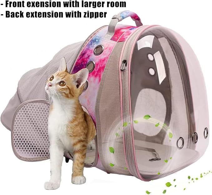 Galaxy Pink Dual Expandable Cat Backpack Carrier, Fit up to 20 lbs, Expandable Pet Carrier Backpack for Large Fat Cat and Small Puppy