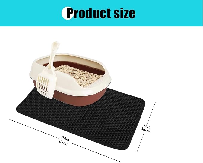 Cat Litter Mat, 23"x14.5", Black | Double Layer, Waterproof, Litterbox Mat