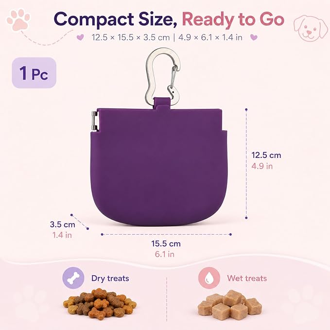 YUXIANLB Silicone Dog Treat Pouch One-Hand, Clip on Portable Small Pocket Size Convenient Training Bag Container Enhanced Stability with Pull Tab Auto Closing Lid for Easy Pet Training Walking