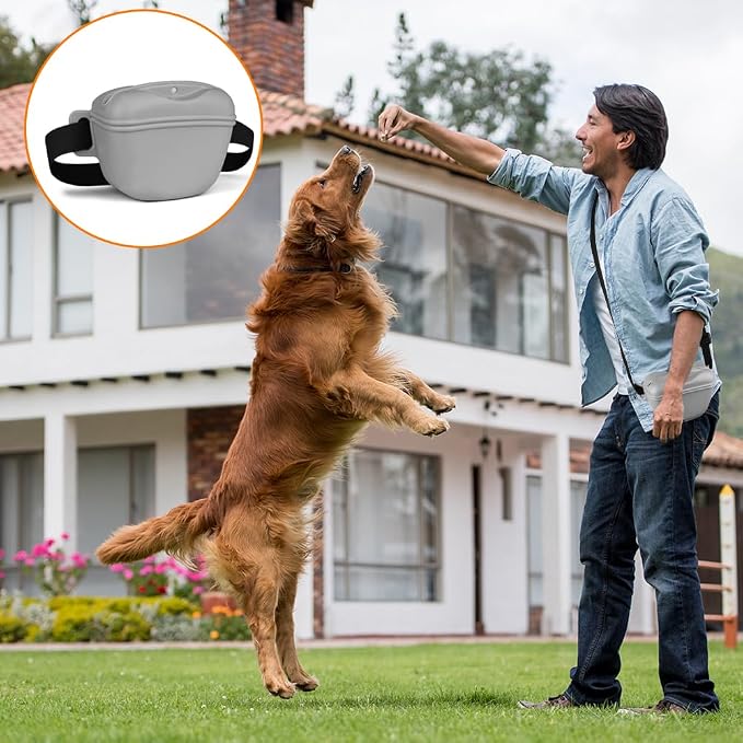AOMIG Dog Treat Pouch with Training Clicker, 1.67 Cup Silicone Dog Treat Bag with Stronger Magnetic Closure, Portable Pouches for Pet Training Walking Premium Fanny Pack with Waist Belt(Grey)