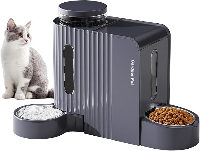 Gardner Pet Automatic Gravity Cat Food Feeder and Water Dispenser Stainless Steel Two-in-One Set Large Capacity Dispenser for Pets Dogs, Puppies, Kittens-(1.6 Gallons x 2)