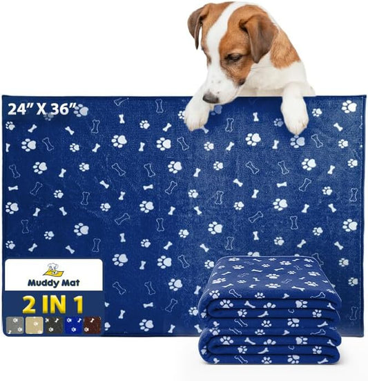 Muddy Mat® Washable Pee Pads for Dogs, Super Absorbent Reusable Puppy Pads–100% Waterproof Pee & Potty Training Pads for Pets,Non-Slip Dog Pads for Crates, Playpens & Floors- 2 Pack, Navy Blue 24"x36"