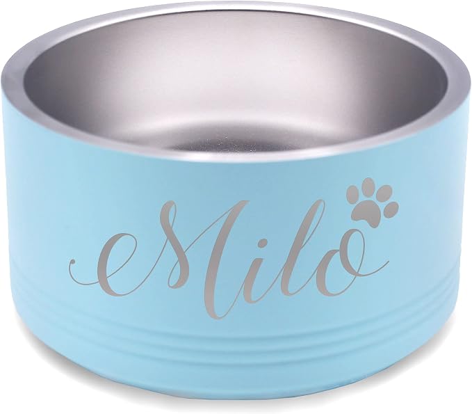 My Personal Memories Custom Personalized Stainless Steel Dog or Cat Bowl for Water and Food - Engraved Pet Bowl with Non Slip Bottom (Medium - 32 Ounces, Teal Blue)
