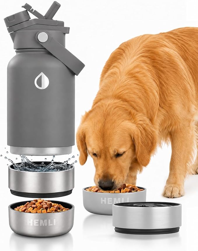 32 oz. Dog Water Bottle, Insulated Dog Travel Water Bottle, Stainless Steel Pet Water Bottle Dispenser Portable Food and Water Bowl for Dogs for Walking Dog Canteen Travel Kit