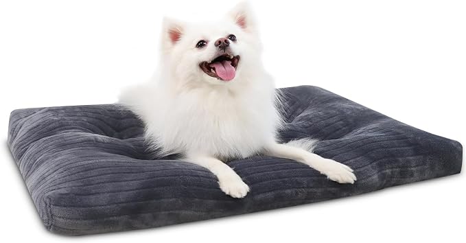 KSIIA Washable Dog Crate Bed Kennel Mat for Small Dogs,23 x 18 Inch, Gray | 3in thick soft PP filling,Elastic rebound,300gsm shed-proof flannel,Soft skin-friendly,Anti-slip bottom,Machine washable