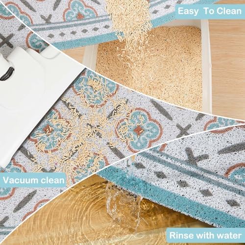 Glittme 33"X22" Arch Shape Cat Litter Mat Trapping Pad Soft Loop-Mesh Litter Box Mat Easy to Clean & Non-Slip Waterproof & Less Waste,Blue