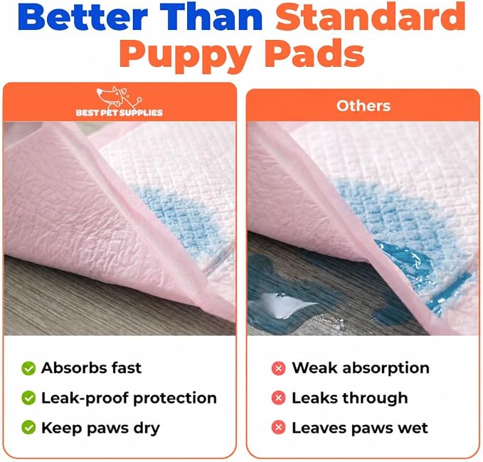 Best Pet Supplies Puppy Pads (22.5 x 22 Inches) - Disposable, Dog Training Potty, Super Absorbent Baby Pink Puppy Pee Pads for Dogs (300 Count)