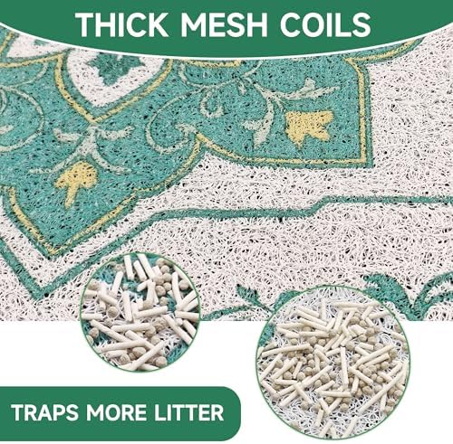 Cat Litter Mat, 35" x 23" Litter Box mat, Traps 100% Litter, Non-Slip Kitty Litter Trapping mats, Large Cute Litter mat, Easy Clean for Scatter Control, Bohe cat Food mat, Urine Waterproof