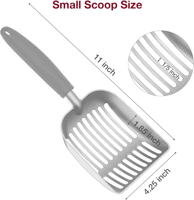 Cat Litter Scoop, Kitty Metal Scooper, Aluminum Alloy Sifter, Kitten Pooper Lifter, Deep Shovel, Long Handle, Poop Sifting, Durable, Heavy Duty, for Litter Box