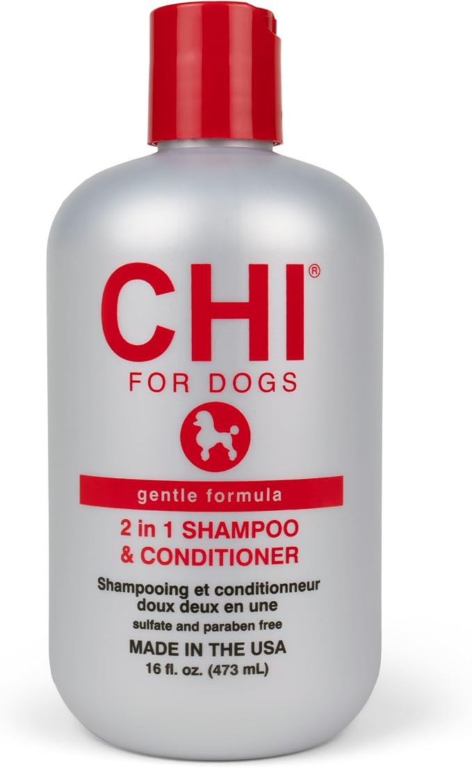 CHI for Dogs Gentle 2-in-1 Shampoo and Conditioner, Ionic Technology pH Balanced Dog Wash with Silk and Milk Proteins, Sulfate and Paraben Free, All Coats and Breeds, 16 Fl Oz