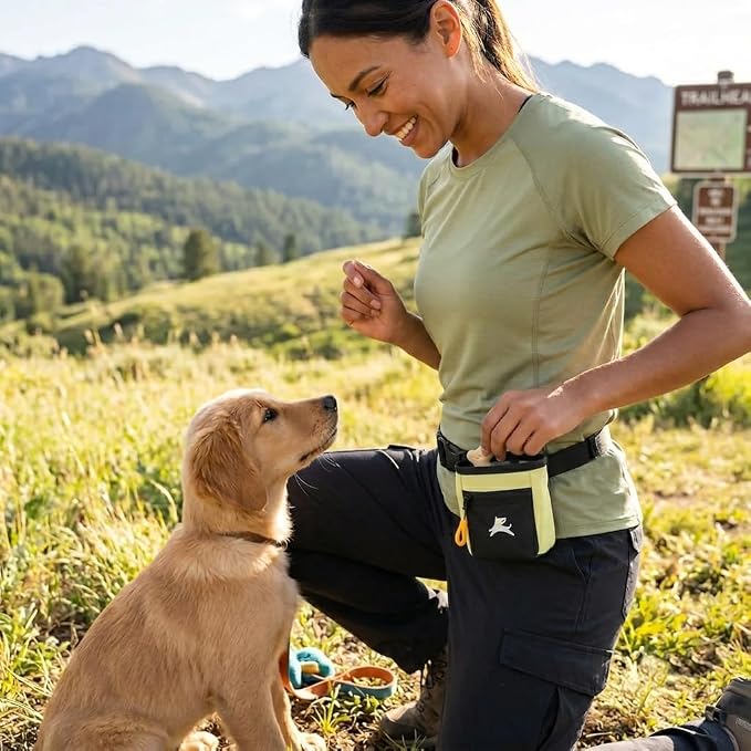 Goodie Treat Bag, Dog Treat Training Pouch | Magnetic Closure | 3 Ways to Wear | Hands-Free Waist Belt | Water-Resistant Recycled Vegan Fabric (Sol)