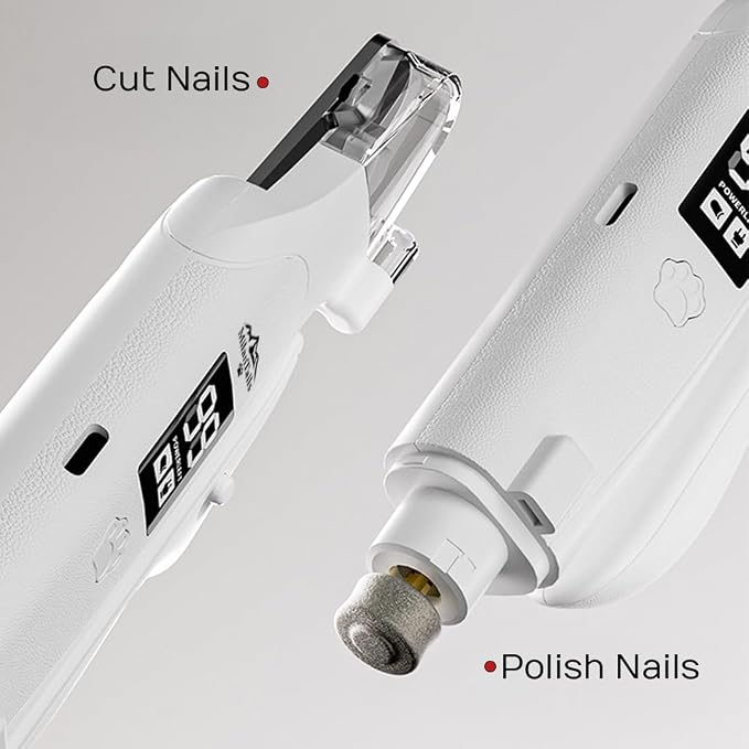 2-in-1 Dog Nail Clipper and Grinder with LED Light, USB Rechargeable Quiet Electric Pet Nail Trimmer for Dogs and Cats with Safety Guard