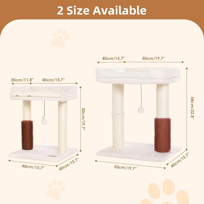 Cat Scratching Post Small Cat Tree with Cat Self Groomer, 15.7x13.7” Wide Top Bed, Natural Scratch Post and Danging Ball Great for Kittens and Average Indoor Cats-Medium Beige