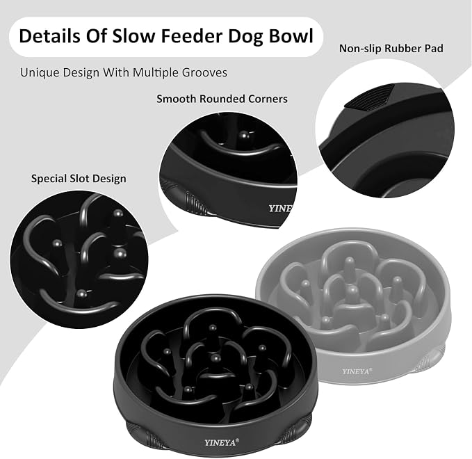 YINEYA 4 Cups Slow Feeder Dog Bowls Large Breed, Anti-Choking Pet Supplies, Maze Dog Food Bowl, Puzzle Feeder That Slow Down Eating 2PCS