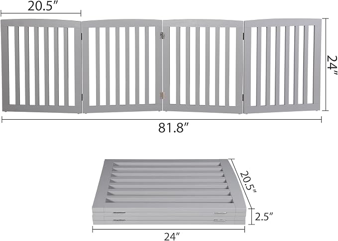 ZENY 24 Inch Pet Dog Gate, Foldable Freestanding Dog Door 4 Panel, White Wooden Z Shape Step Over Pet Fence for Entryway, Stairs, Doorway (Grey)