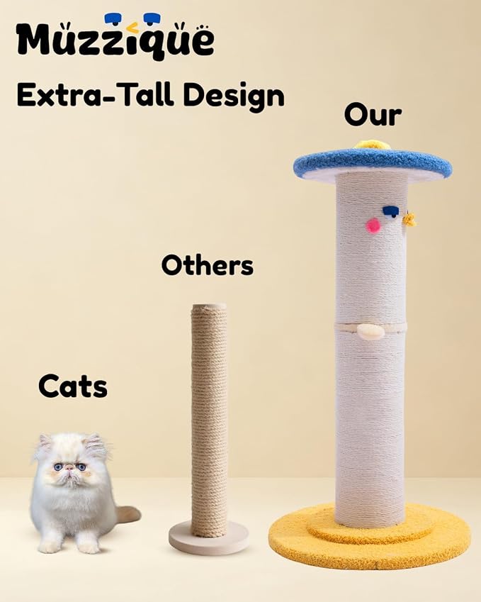 Cute Cat Scratching Post, 31 Inch Tall&Thicker Scratcher with Top Perch Bed | Large Sisal Rope Scratch Post, Full Strectch for Indoor&Adult Cats/Kitten, Heavy&fun Play Stand, Sturdy Climb Tree Furniture