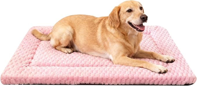 Dog Bed Mat, Reversible Dog Crate Pad - Washable Kennel Mat with Soft Support Foam, Flat Kennel Pad for Dogs & Cats, Double Pet Bed Perfect for Cage (Pink, 35" L x 23" W x 0.8" Th)