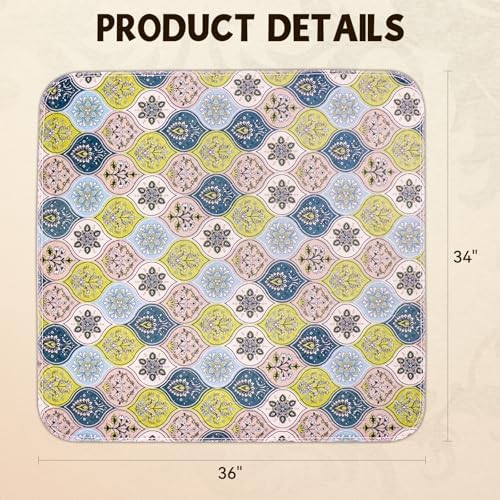 Washable Pee Pads for Dogs, Stylish Absorbent Reusable Training Dog Pads, Non-Slip and Leak-Proof Puppy Pads, Potty Pads for Crates, Whelping, Playpen, Bed and Floors (Cream/Multi, 34" x 36" 2PACK)