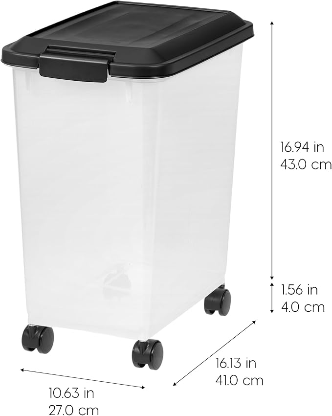 IRIS USA Dog Food Storage Container, 2-Pack, Up to 54 lbs, Black | Made in USA, Comes with Wheels, Airtight Seal, BPA-Free, Bird Seed, Cat food, Cat Litter, Treats, Multi-Pet Use