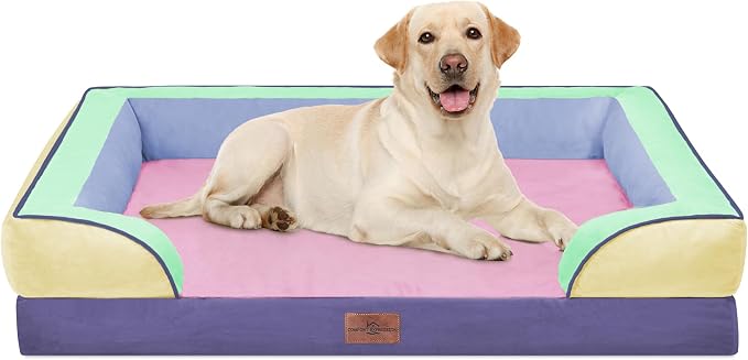 Comfort Expression Orthopedic Dog Bed for Extra Large Dogs with Bolster | Waterproof Dog Couch Bed with Washable Cover & Non-Slip Bottom, Supportive Egg Crate Foam XL Pet Bed, 42x30 Inch