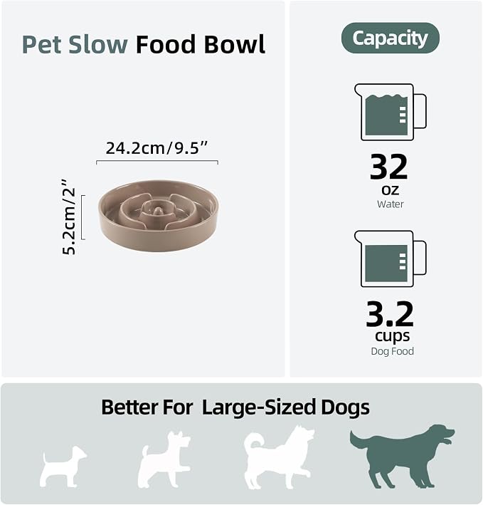 Havniva Ceramic Slow Feeder Dog Bowls, 3.2 Cups Dog Bowl Slow Feeding for Medium and Large Breed, 9.5inch Puzzle Dog Food Bowl Slow Feeder Non-Slip Anti-Gulping and Anti-Choking Reduces Bloating