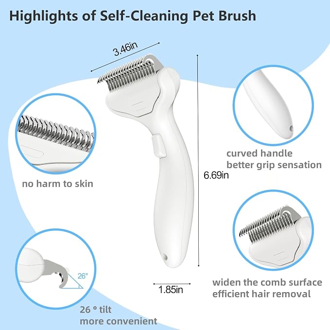 Undercoat Rake for Dogs & Cats, 3-in-1 Skin-Friendly Pet Fur Brush with One-Click Self-Clean Button, Deshedding Dog Brush for Long haired Pets, Cat Comb Removes Matted Fur & Loose Hair