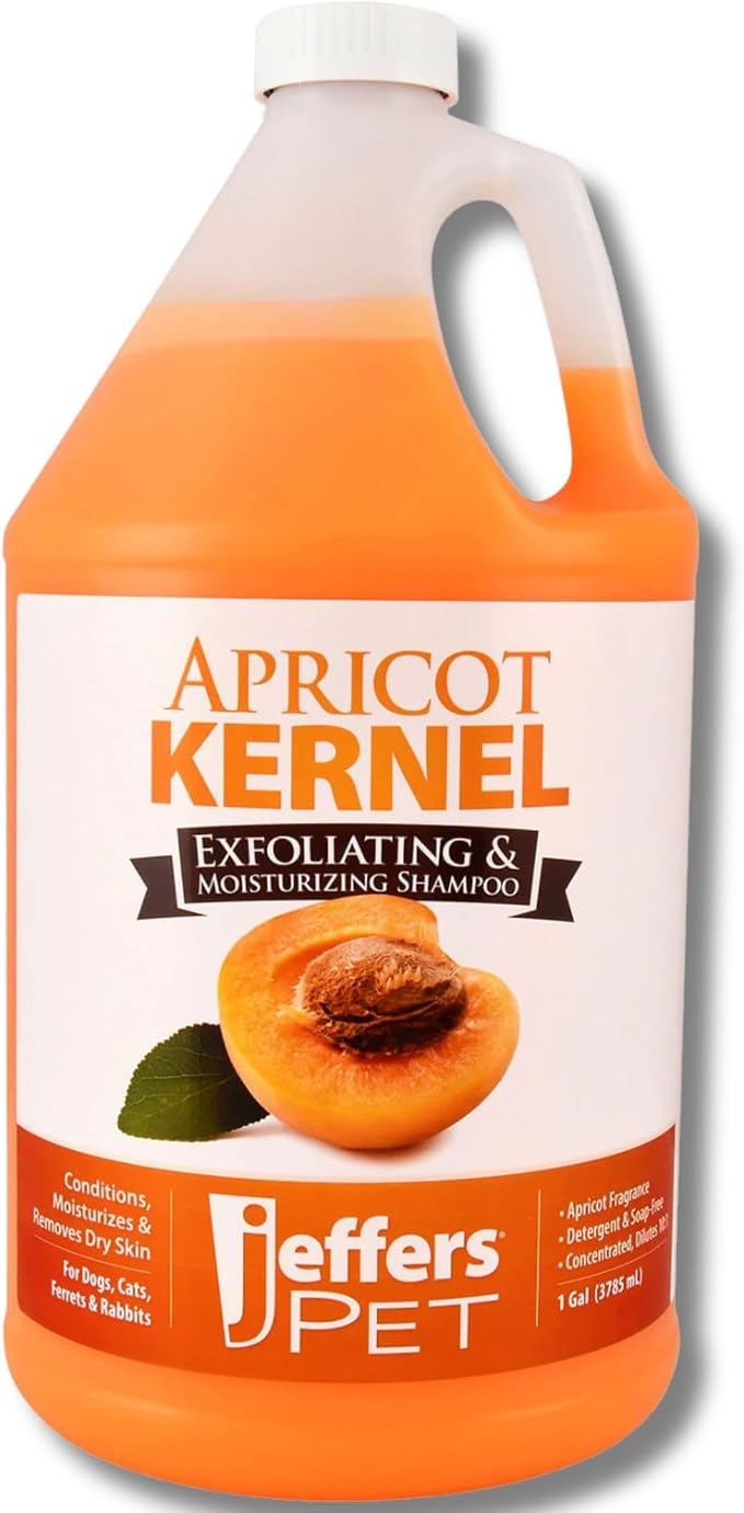 Jeffers Pet Apricot Kernel Exfoliating & Moisturizing Shampoo for Dogs & Cats, 128 oz - Concentrated Coconut Based Formula, Soap Free, Gentle Coat Cleansing, Vitamin Enriched Grooming Care, USA Made
