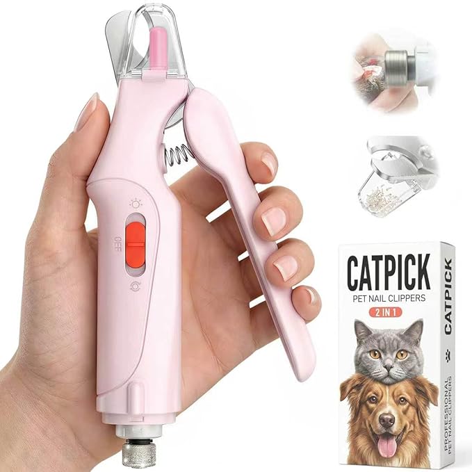 CATPICK 2-in-1 Cat Nail Clippers & Dog Nail Clippers Trimmers for Large Medium Small Dogs Cats Claw Trimmer Quick Sensor and Safety Guard USB Rechargeable with 2 LED Lights Dogs Nail Trimmer